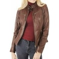 thumbnail image 2 of HOT Women's Genuine Lambskin Real Leather Jacket Brown Stylish Biker Coat W439, 2 of 4