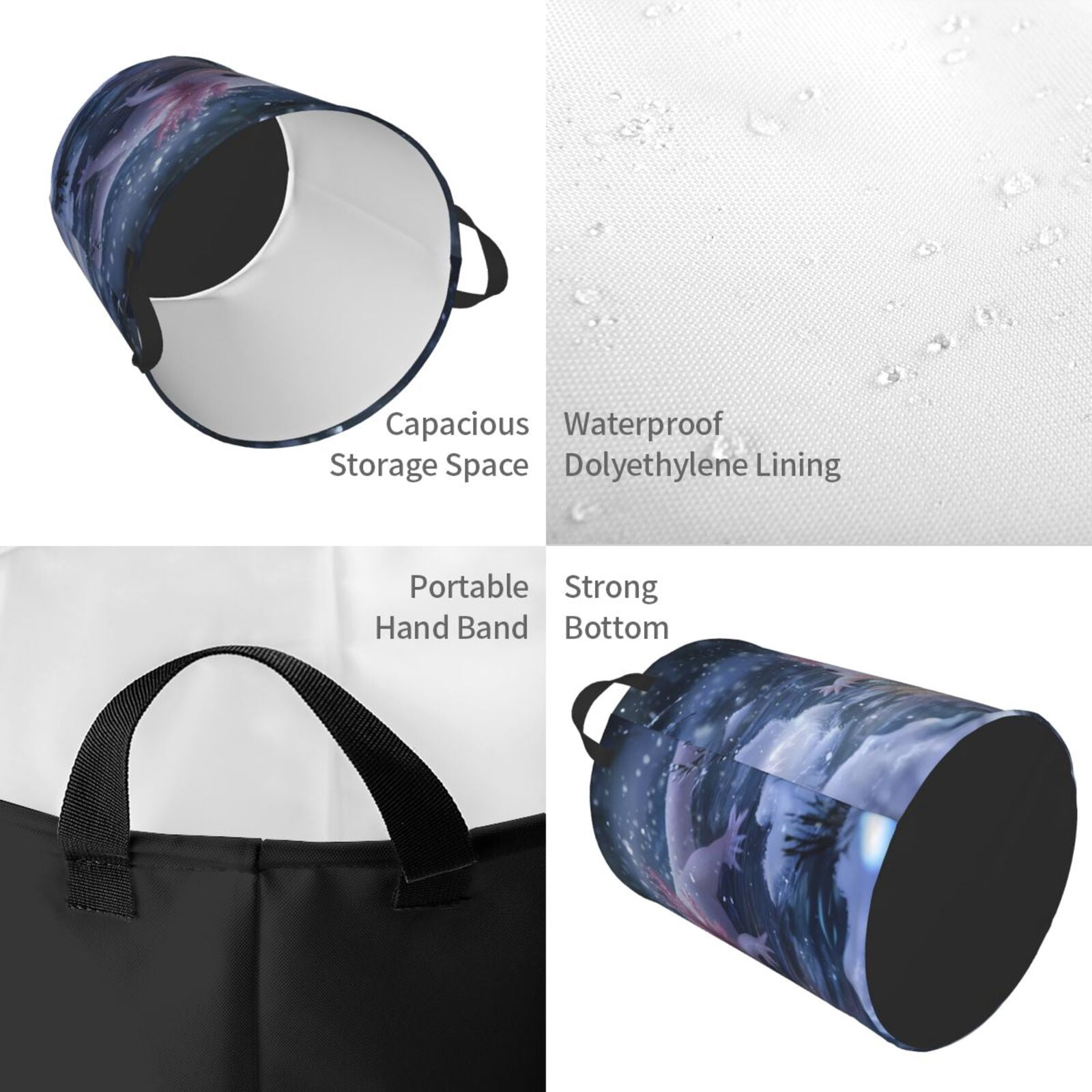 Large Laundry Basket with Handles - Winter Axolotl in Frozen Pond Kids Baby Dirty Clothes Laundry Hamper for Bedroom Aesthetic