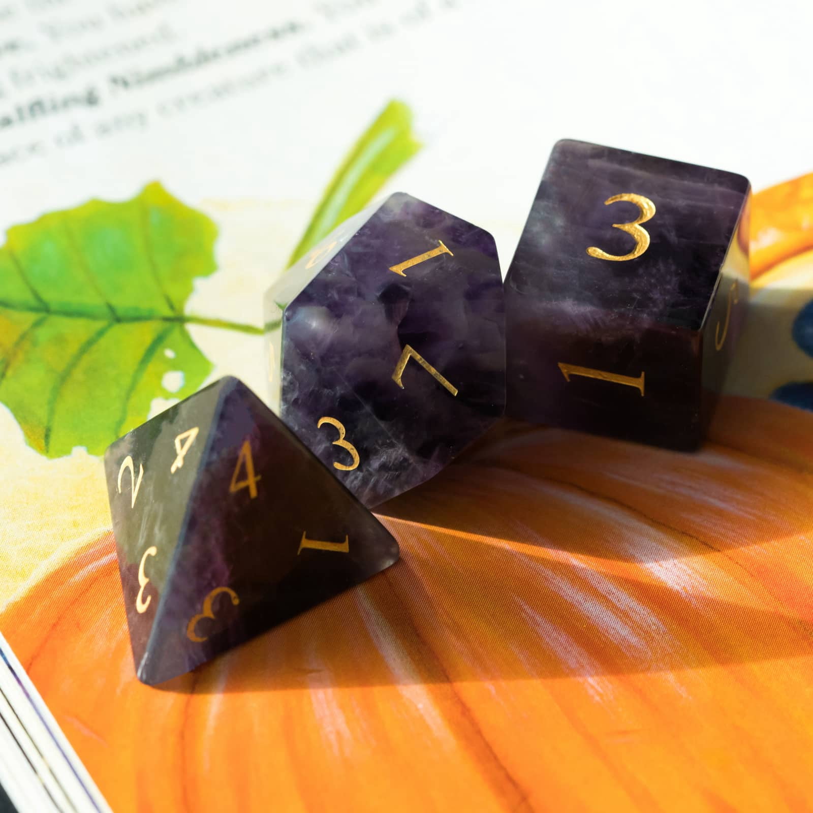 Cusdie Set of 7 Handmade Stone Dice, 16mm Polyhedral Stone D&D Dice Set with Leather Box, DND Dices for Collection
