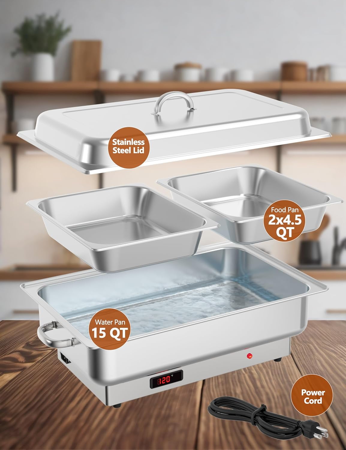 Zzistar Commercial Electric Chafing Dish Buffet Set, 9QT Food Servers and Warmers, Stainless Steel Catering Food Warmers with Temperature Control Display for Party