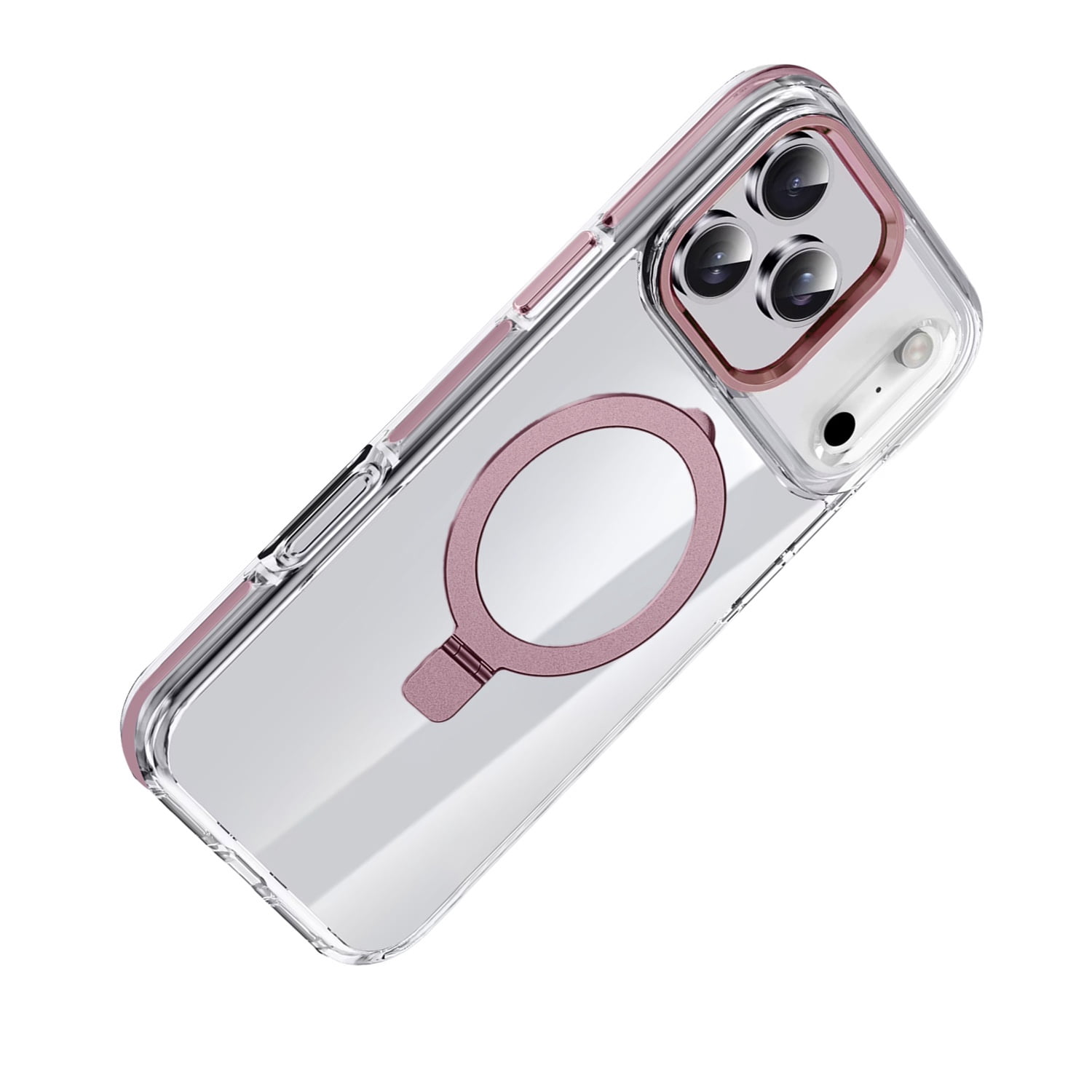 Magnetic Transparent Phone Case with Adjustable Stand for iPhone 17 Pro Max - Pink