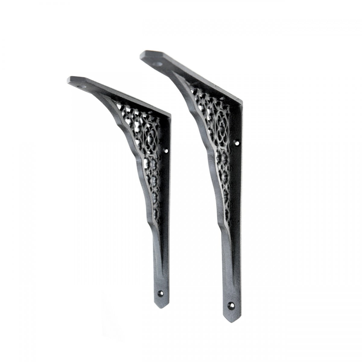 Renovators Supply Floating Shelf Brackets Pair 7" x 8-3/4" Black Aluminum Victorian Brackets for Shelves w/Screws