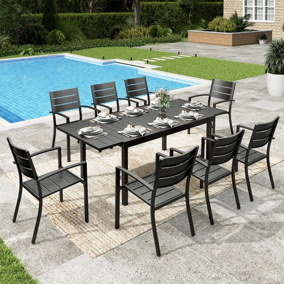 Sophia&William 9Pcs Patio Dining Set Outdoor Metal Stackable Chairs and Expandable Table Furniture Sets for 8