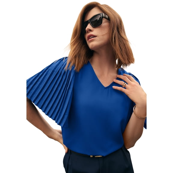Jessica London Women's Plus Size Pleated Sleeve Georgette Blouse