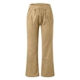 thumbnail image 6 of Lumtrix Flowy Linen Pants for Women Wide Leg Low Rise Trousers with Elastic Waist Casual Pants with Pockets for Beach Travel Khaki 2XL, 6 of 7