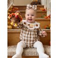thumbnail image 5 of Cjfdfy  Newborn Baby Girl Holiday Fall Outfit Holiday Thanksgiving Turkey Merry Christmas Embroidery Long Sleeve Doll Collar Plaid Romper And Bow Headband Set, 5 of 9
