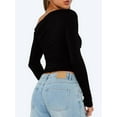 thumbnail image 2 of Women'S Casual Long Sleeve Boat Neck Off Shoulder Slim Fit Crop Top Going Out Blouses Y2K Tight Shirts Black L, 2 of 5