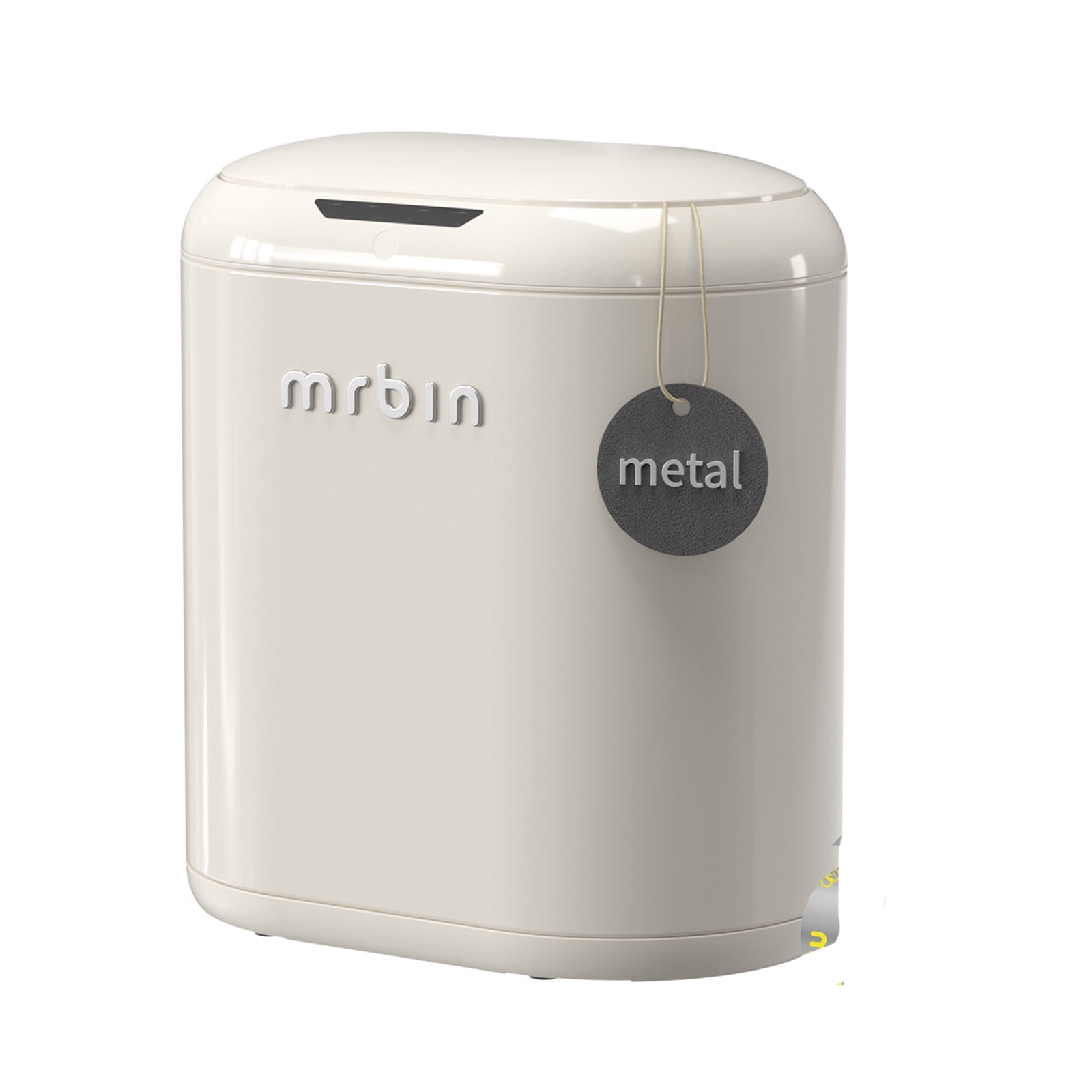 MRBIN Automatic Trash Can for Bathroom, Metal Touchless Garbage Bin with Lid, 3.2 Gallon Small Slim Trash Can for Office and Kitchen, Electric Motion Sensor Bedroom No Touch Bin, Cream White