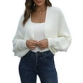 thumbnail image 3 of Cardigan Sweaters for Women Open Front Cropped Cardigan Sweater Long Sleeve Knit Bat Sweaters Shrug Top White M, 3 of 10