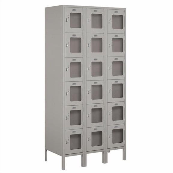 12" Wide Six Tier Box Style See-Through Metal Locker - 3 Wide - 6 Feet High - 18 Inches Deep - Gray - Assembled