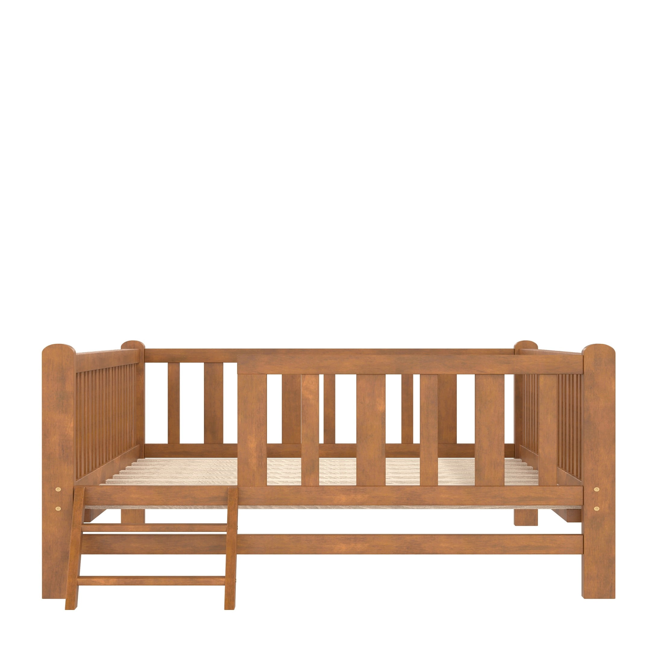 Noble House Prado Twin Size Wood Platform Bed with Full Guardrail, Safe Low Profile Bed Frame for Kids, Walnut