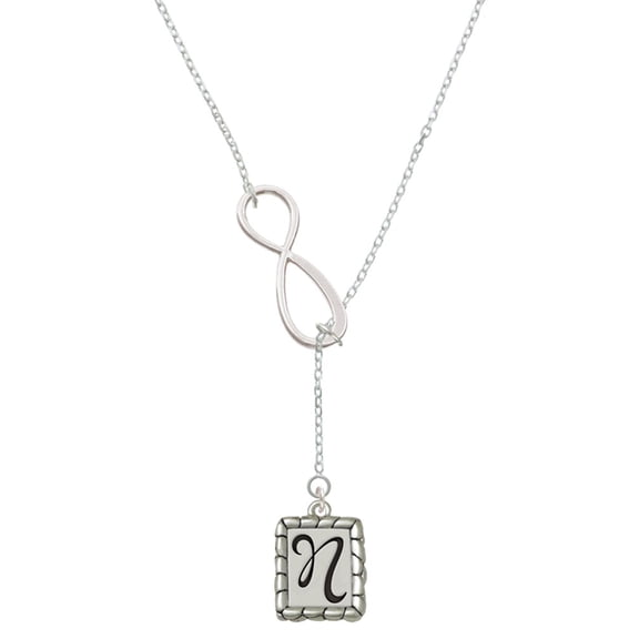 Delight Jewelry Silvertone Pebble Border Initial - N Silver tone Elegant Infinity Lariat Necklace