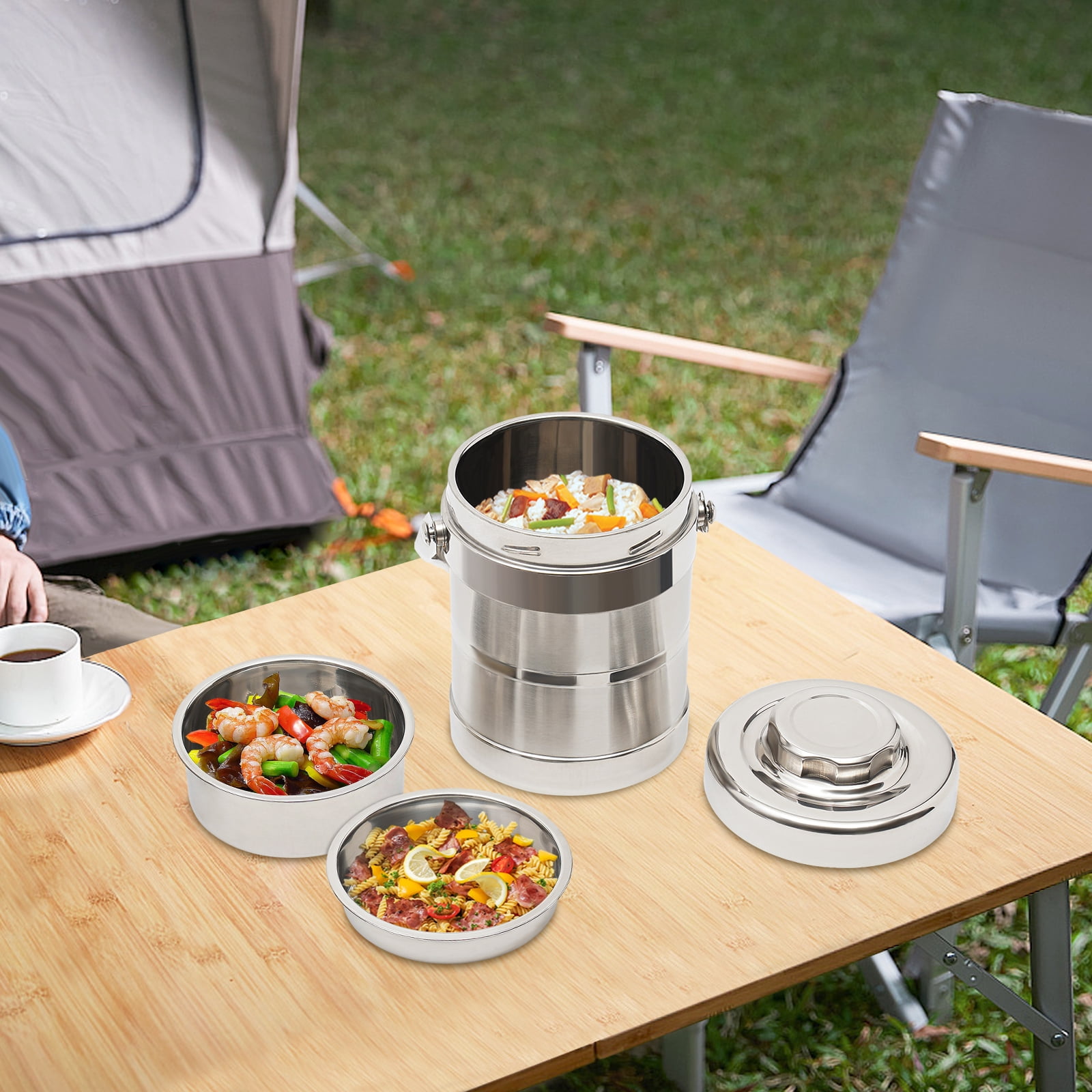 Multi-Compartment Insulated Lunch Box, 1.4L Capacity Stainless Steel Food Container, 3-Hour Thermal Retention for Office Use