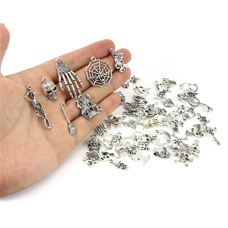 60PCS/Set Bulk Lots Tibetan Silver Mix Halloween Pendants Charms Jewelry GiUTGA 