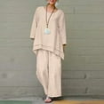 thumbnail image 2 of Ashirexll Outfits for Women, Two Piece Sets for Women, 2 Piece OutCasual Round Neck Long Sleeve Solid Color Top and Loose Wide Leg Pants, 2 of 6