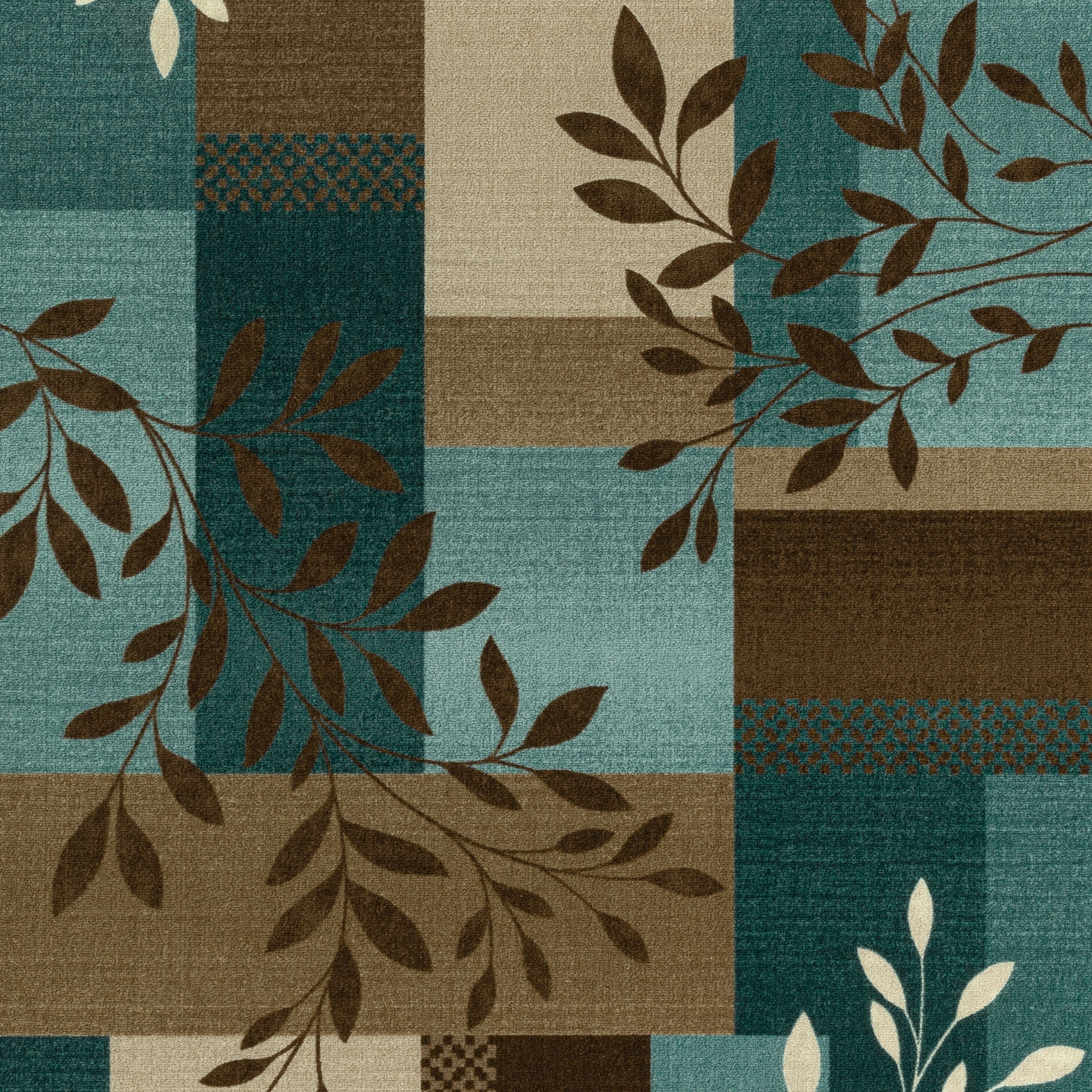 Mainstays Traditional Leaf Block Blue Brown Print Indoor Accent Rug, 1'8"x2'10"