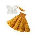 thumbnail image 6 of Listenwind 3Pcs Toddler Girl Off Shoulder Ruffle Crop Top +High Waist Maxi Skirt Dress +Headband, 6 of 6
