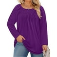 thumbnail image 2 of WellSize Plus Size Women Blouses Casual Pleated Long Sleeve Shirts Fall Crew Neck Tunic Tops, 2 of 10