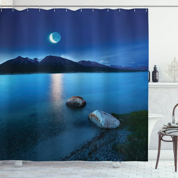 Ambesonne Lake Shower Curtain, Fantasy Midnight Moon, 69"Wx84"L, Blue Grey Green