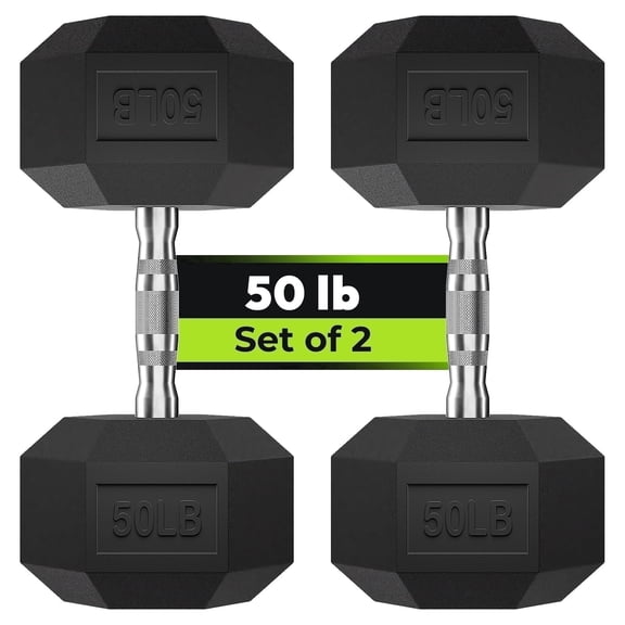 Hex Dumbbell Rubber Encased Dumbbell Strength Training Hex Dumbbell, Hand Weight For Workout & Exercise/Pair of 50LB