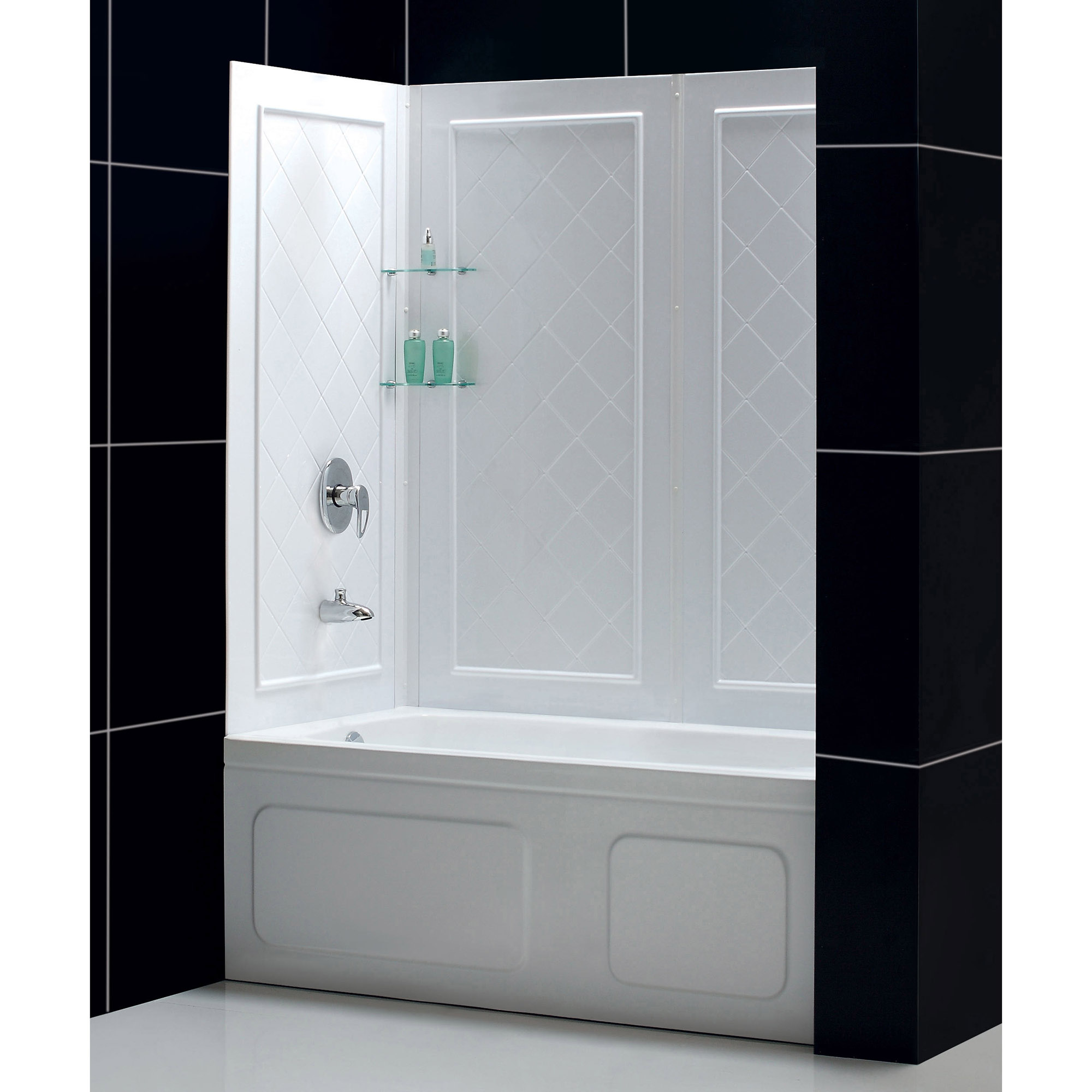 DreamLine Infinity-Z 56-60 in. W x 60 in. H Clear Sliding Tub Door in Brushed Nickel with White Acrylic Backwall Kit - image 10 of 14