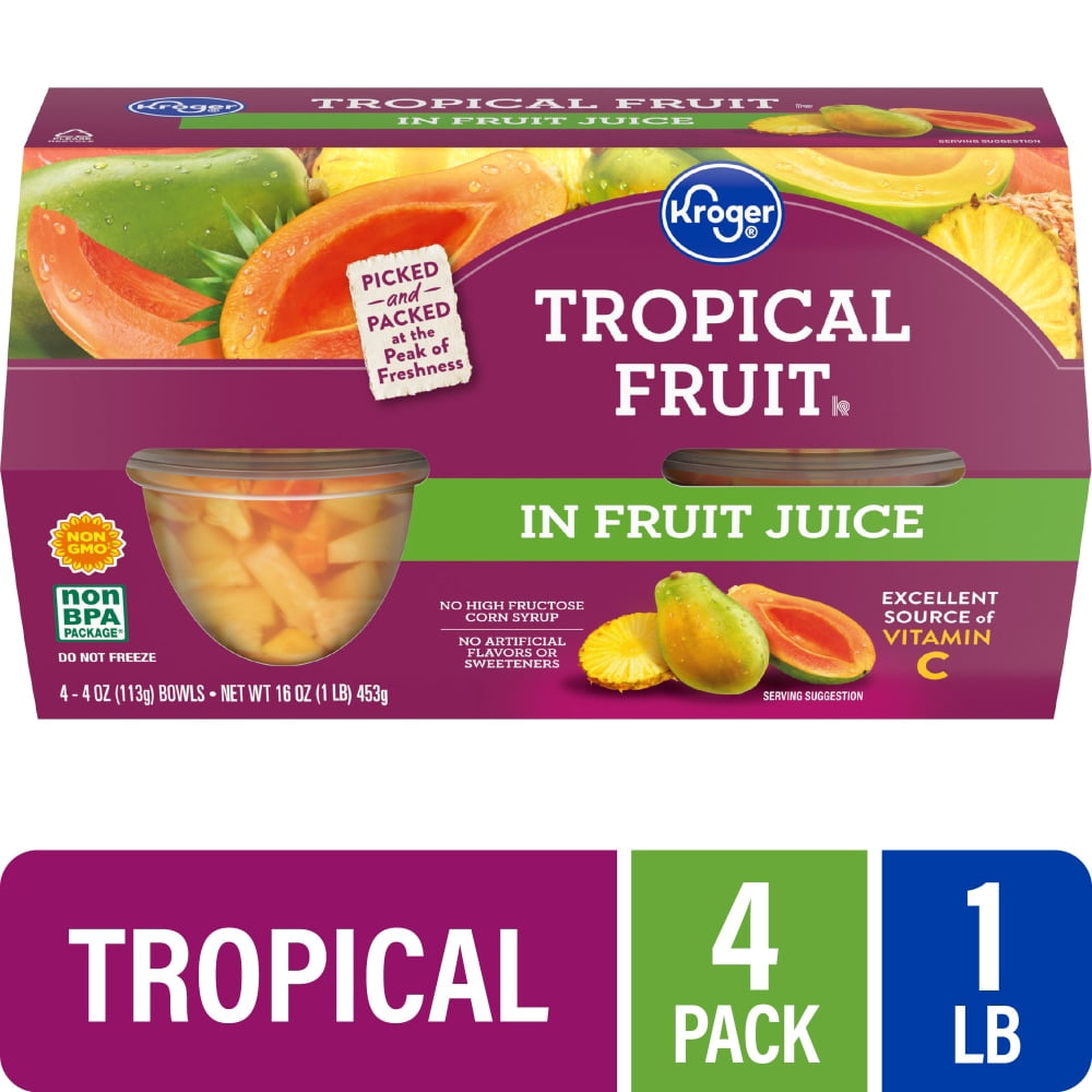 Kroger Tropical Fruit Cups in 100% Juice 4 ct / 4 oz - 3 Pack