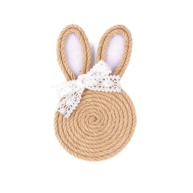 Easter Table Decorations Flax Saucer Rabbit Shape Rope Coaster Set Natural Khaki 7.08 in x 4.13 in Heat Resistant