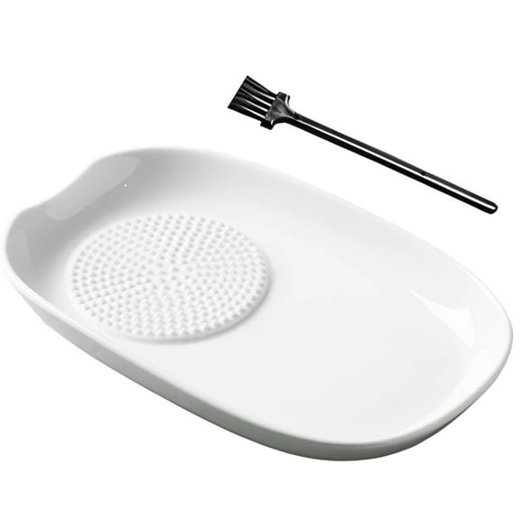 Ginger Grater Japanese, Mini Grater for Ginger, Small Graters for Kitchen, Ceramic Design 6.5 in x 4.1 in, Includes Cleaning Brush and Versatile Tray