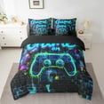 thumbnail image 2 of Erosebridal Teal Gamepads Bedding Sets Twin Size,Geometric Plaid Comforter Sets with Sheets,Video Game Bed in a Bag Twin size,Microfiber Gamer Room Decorative,Reversible,7pcs, 2 of 6