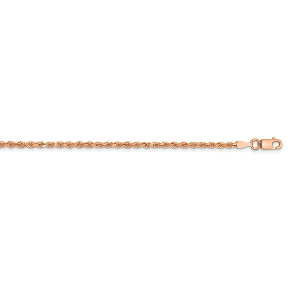 Solid 14k Rose Gold 2mm Diamond-Cut Rope Chain Necklace with Lobster Clasp - with Secure Lobster Lock Clasp 18"