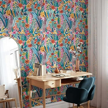 Scandinavian Floral Wallpaper | Removable Self Adhesive Botanical Wallpaper | Colorful Peel and Stick Wallpaper (1 roll 24" W x 132" H)