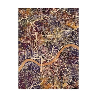 Trademark Fine Art 'Cincinnati Ohio City Map II' Canvas Art by Michael Tompsett