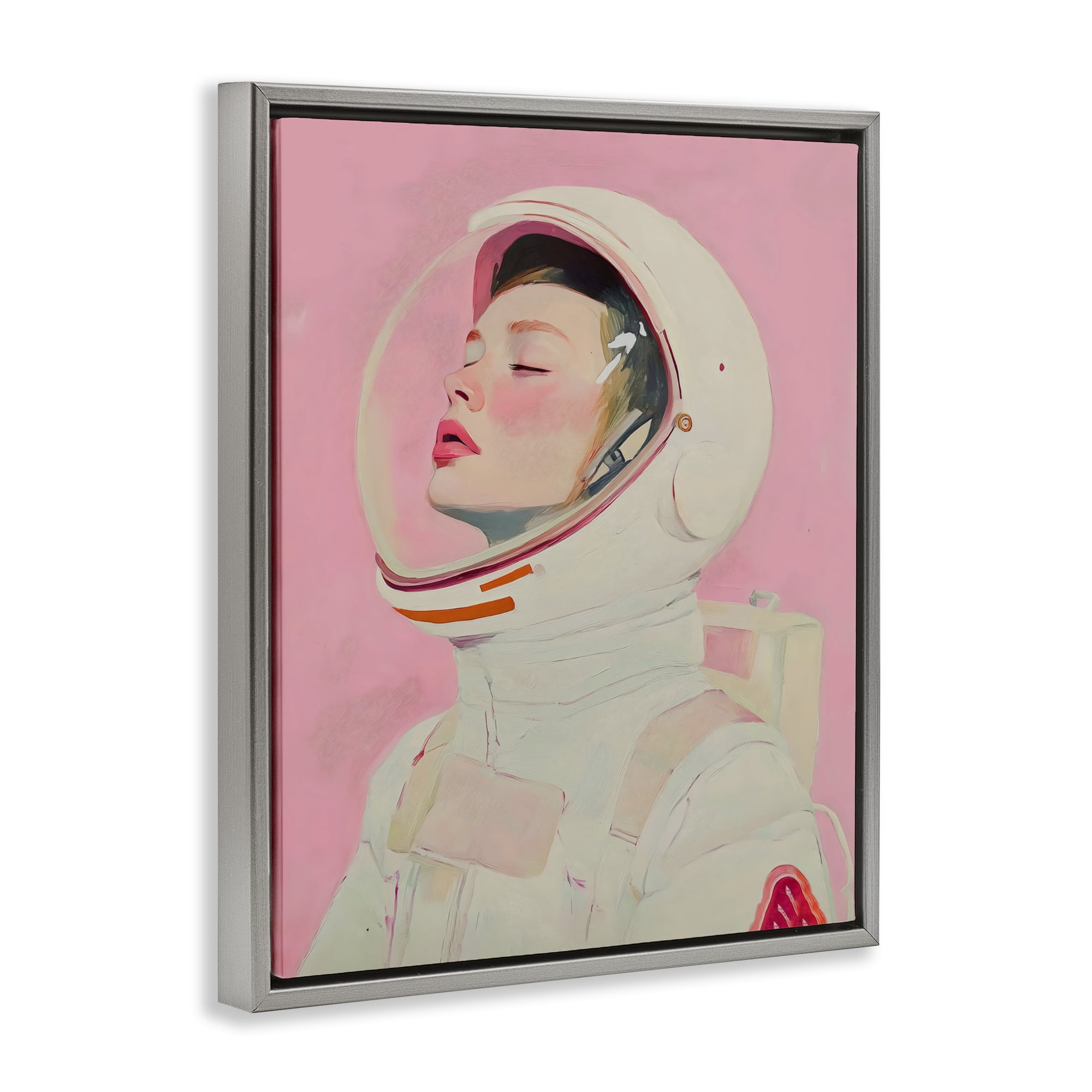 Stupell Industries Pink Astronaut Girl Gray Framed Floater Canvas Wall Art, design by The Prints Vibe