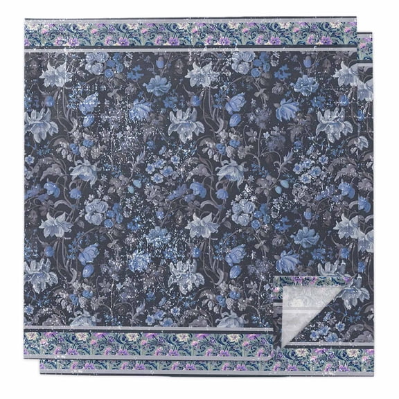 Navy Blue Floral Cloth Napkins, Ethnic Tribe Abstract Art Flowers Washable and Reusable Dinner Napkins Set of 2, Table Napkin for Kitchen Party Birthday Wedding Hotel Housewarming 20"x20"