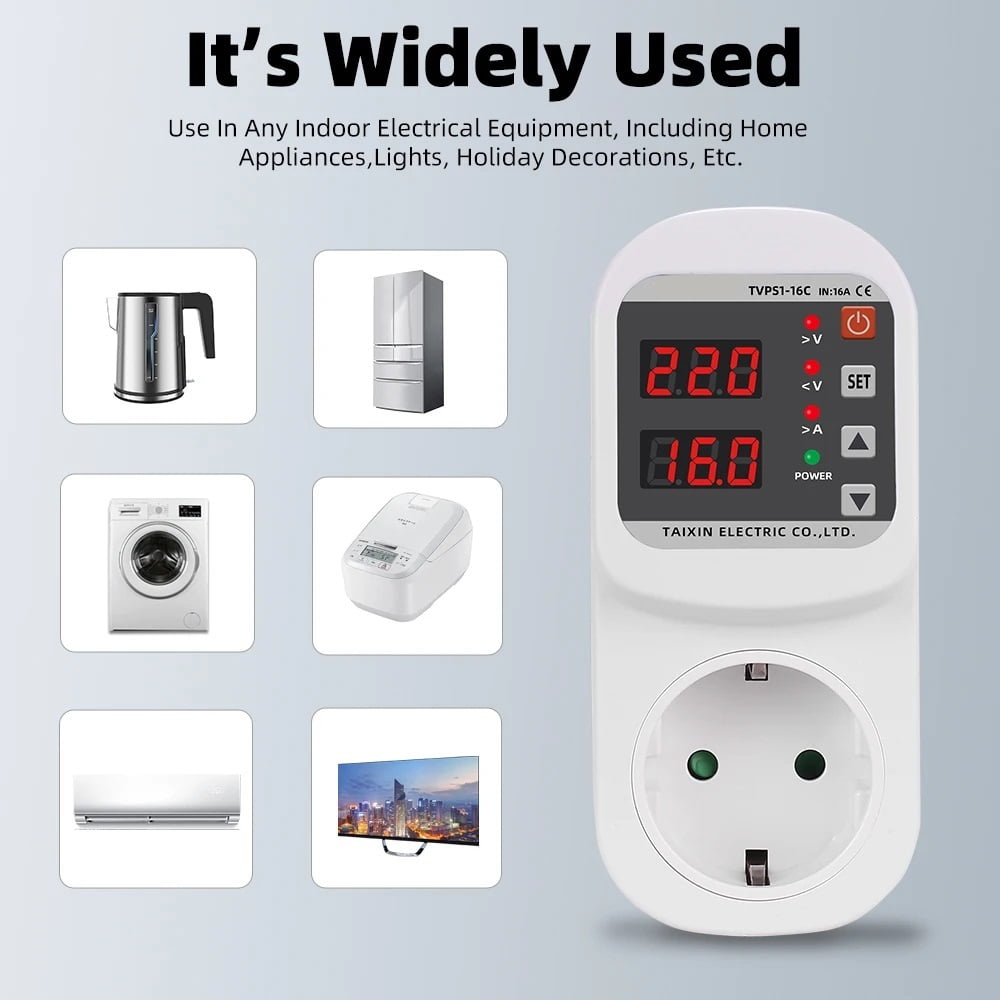 Over Voltage Current Under Voltage Protector Socket AC 220V 110V Adjustable 16A Surge Protector EU Plug Socket Safe Protect