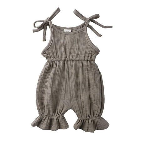 

New Korean Fashion Girl Baby Romper Summer 1 Piece Outfit Baby Girls Boys Cotton Linen Romper Jumpsuit Sleeveless Halter Solid Playsuit Harem Pants Clothes