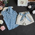 thumbnail image 3 of Kids Sets Baby Girls Summer Suits, Country Style Cotton Floral Patterns Short + Pant Girls Clothing, 3 of 5