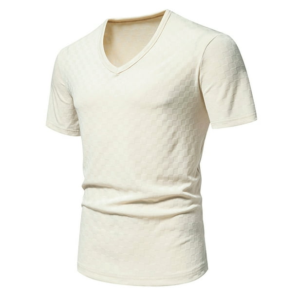 pstuiky Camisas de manga corta para hombre, Camiseta de manga corta con cuello en V y estampado liso para hombre ropa de hombre xxl