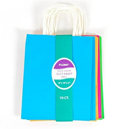Eros F01-KFV735-10R Euro Medium Bundled Neon & White Kraft Bags with White Handle - 4 Colors - 10 per Pack - Case of 10