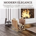thumbnail image 2 of Modern  Tone Metal Firewood Stand with Brown Leatherette Wood Holder Sling, Wire Mesh Design and  Carrying Handles, Compact Log Splits Kindling Storage Rack, 2 of 7