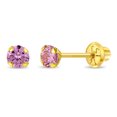 thumbnail image 1 of 14k Yellow Gold 3mm Pink Cubic Zirconia Prong Set Solitaire Screw Back Earrings, 1 of 7