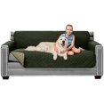 thumbnail image 1 of Original Patent Pending Reversible Large Sofa Protector, Many Colors, Seat Width to 70 Inch, Furniture Slipcover, 2 Inch Strap, Couch Slip Cover Throw for Pet Dogs, Cats, Hunter Green Sage, 1 of 8