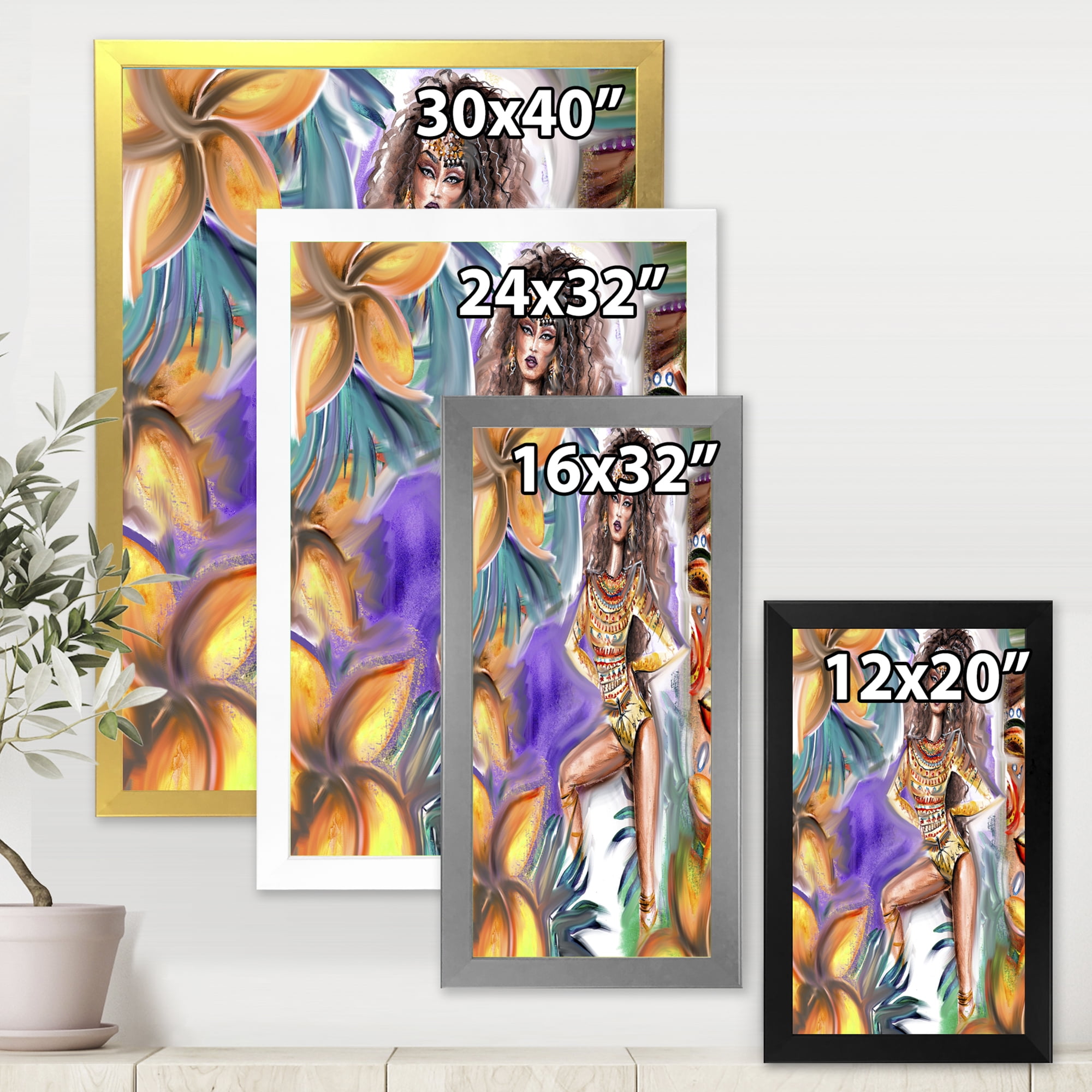 Designart 'Tropical Amazon Warrior Woman ' Traditional Framed Art Print
