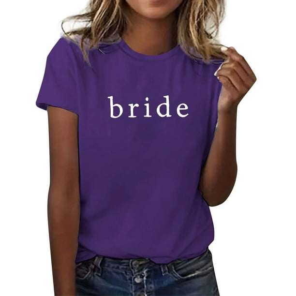 Camiseta informal de mujer con estampado de letras, manga corta y cuello redondo