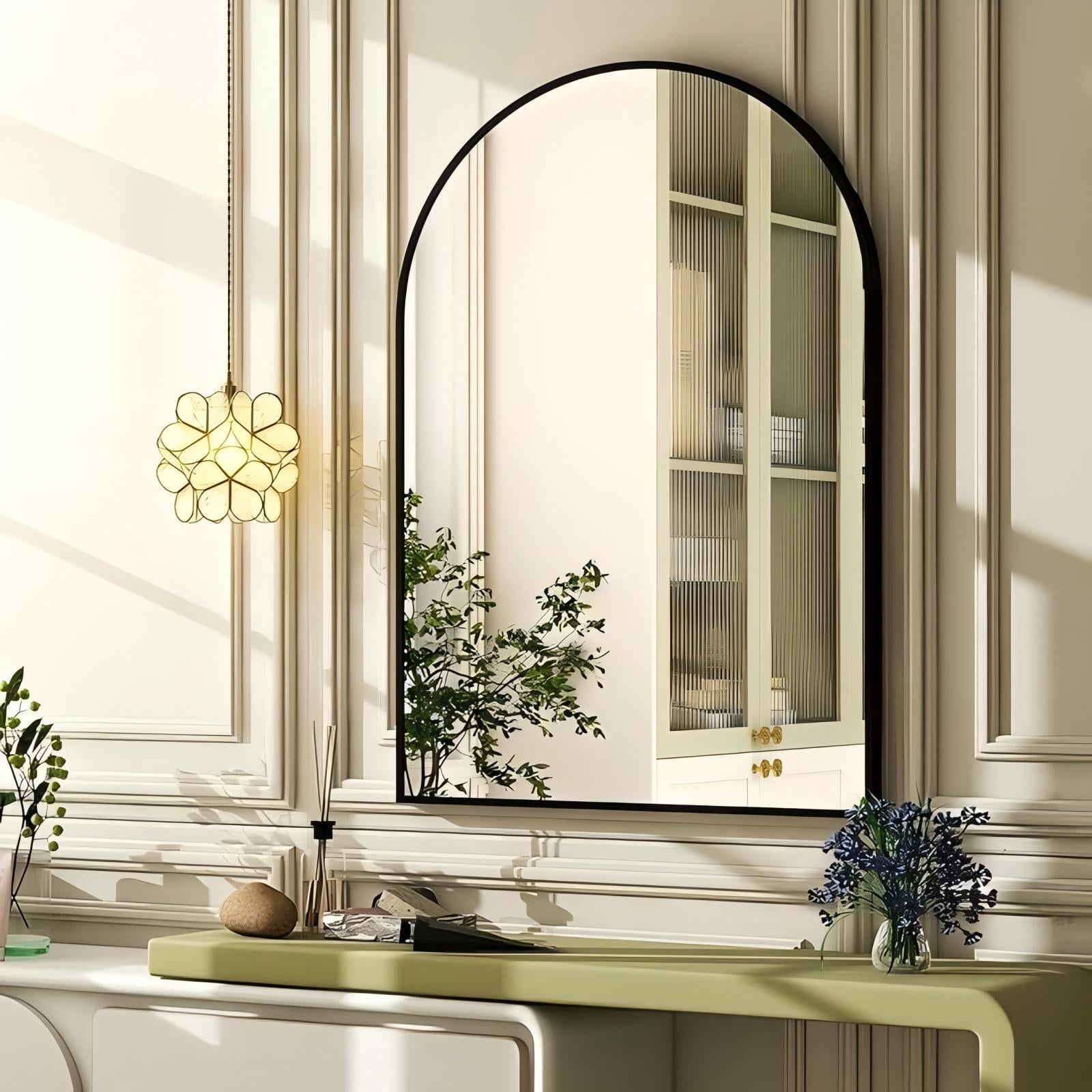 Anyrose 16" x 24" Arch Bathroom Mirror Wall Mounted Vanity Mirror with Aluminum Alloy Frame, Black