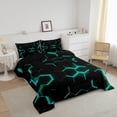 thumbnail image 2 of Teal and Black Print Comforter Set Hexagonal Bedding Set Teens Honeycomb Decor Comforter Beehive Simplistic Geometric Quilt Set Bedroom Collection Twin Size, 2 of 6