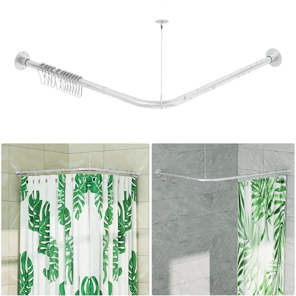 L Shaped Shower Curtain Rod, Adjustable [23.81"-53.15"] x [23.81"-53.15"] Corner Shower Curtain Rod 90 Degree for Bathroom, Bathtub, Clothing Store, Ceiling Support, Silver