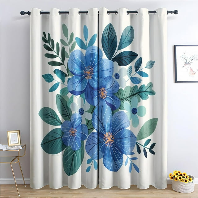 Flower Curtains for Bedroom - Floral Blackout Curtains for Living Room - Decorative Patterned Grommet Drapes - Window Treatments & Home Decor - 54 Inch Curtains 2 Panel Set - K&W103