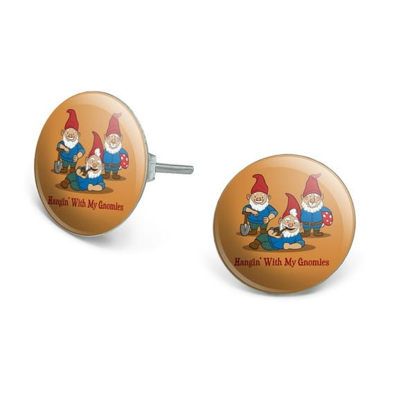 Hanging With My Gnomies Gnomes Novelty Silver Plated Stud Earrings