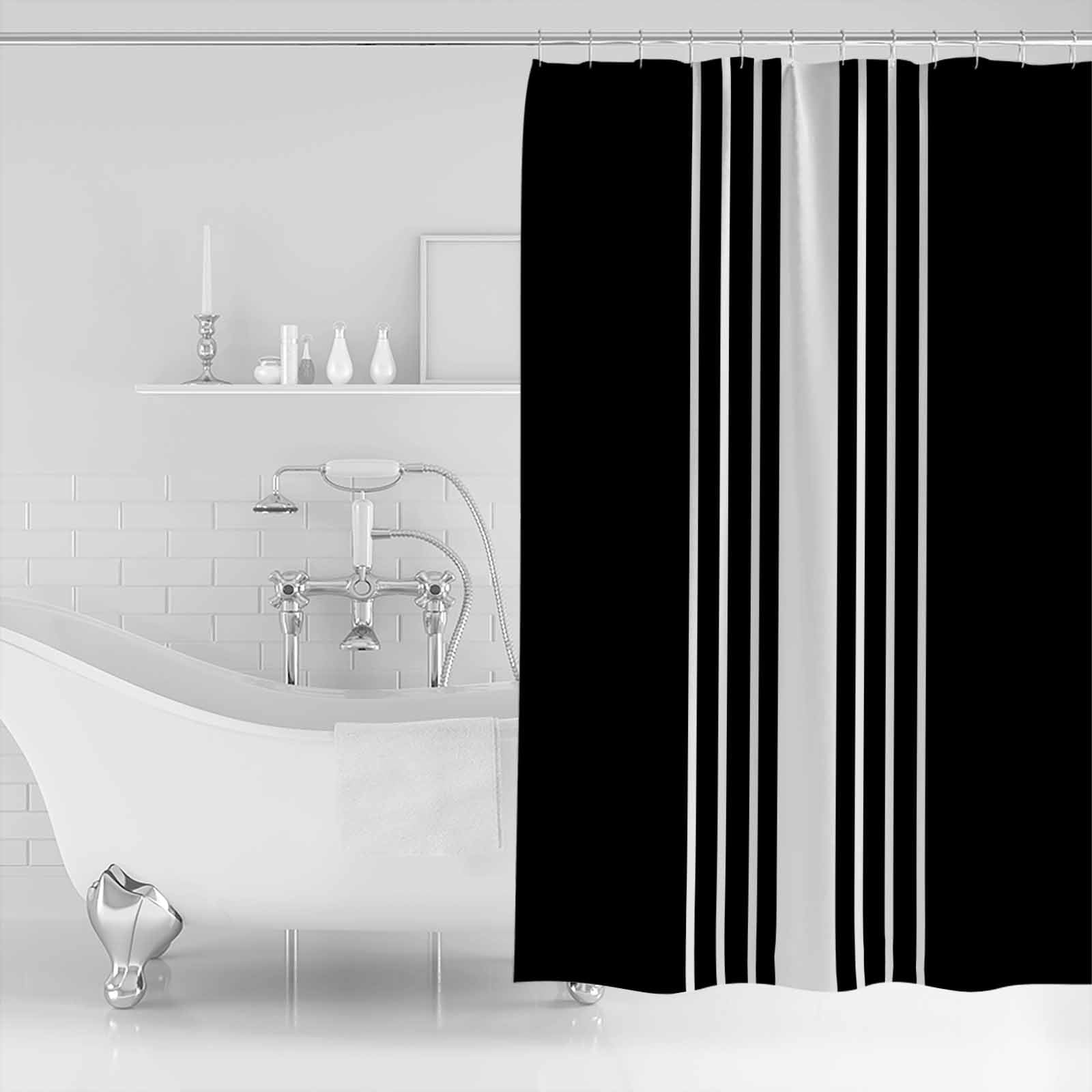 Extra Long Shower Curtain 72x96 Inch, Black White Stripe Shower Curtain Waterproof Bathroom Decor Modern Rustic Vertical Striped Fabric Bath Curtain Set Accessories with Hooks